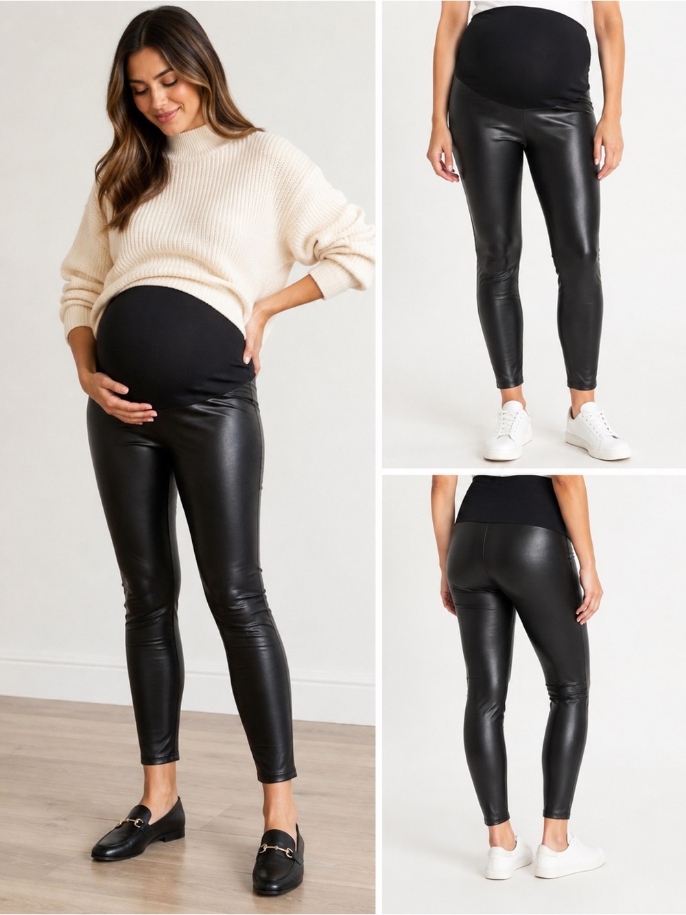 HATCH Vegan Stretch Faux Leather Maternity Leggings Black Size L NWT